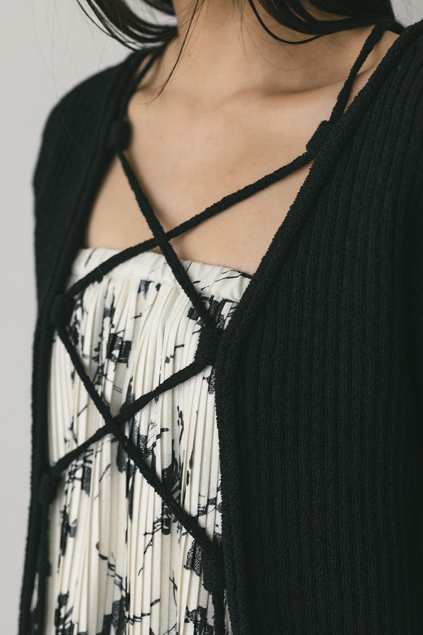 レースアップリブニットトップ BLK FREE