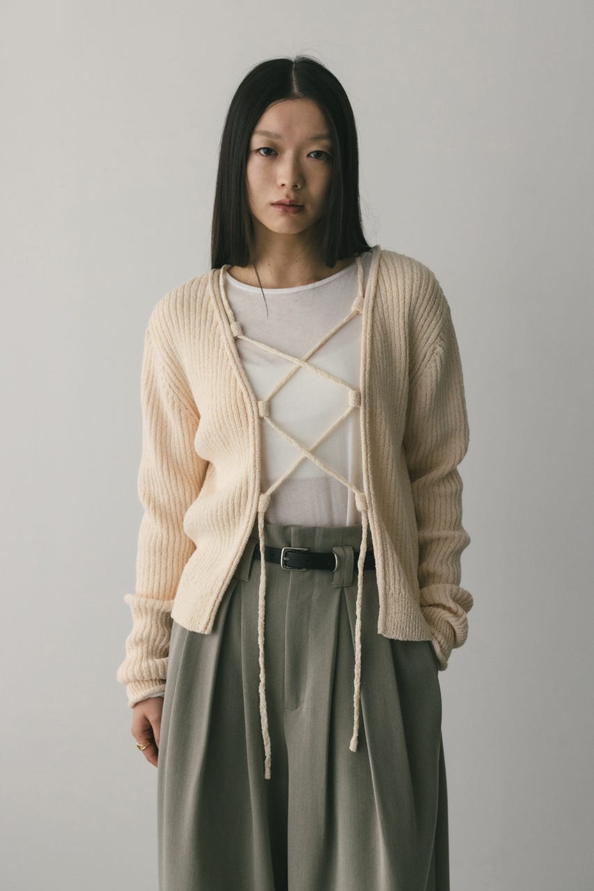 レースアップリブニットトップ IVOY FREE