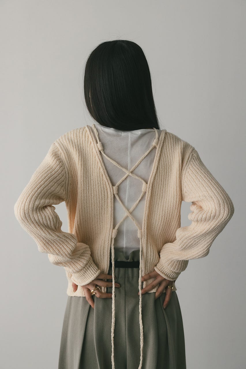 レースアップリブニットトップ IVOY FREE