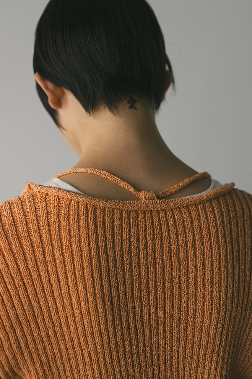 レースアップリブニットトップ ORG FREE