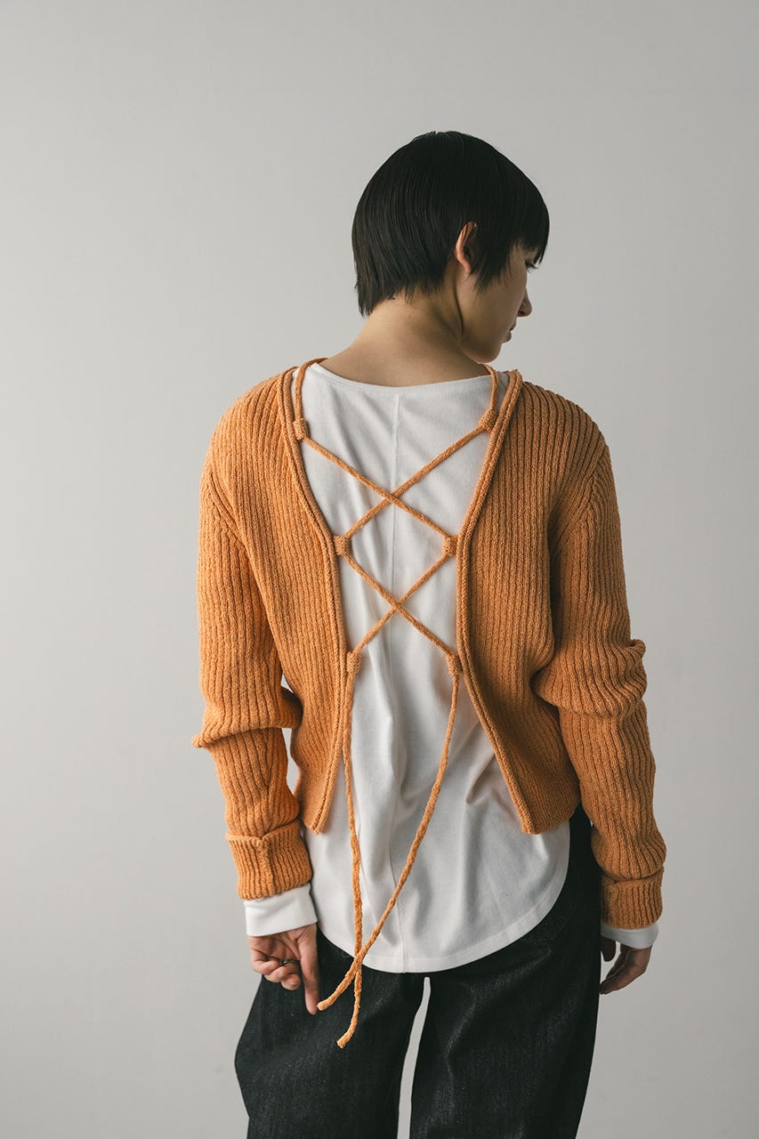 レースアップリブニットトップ ORG FREE