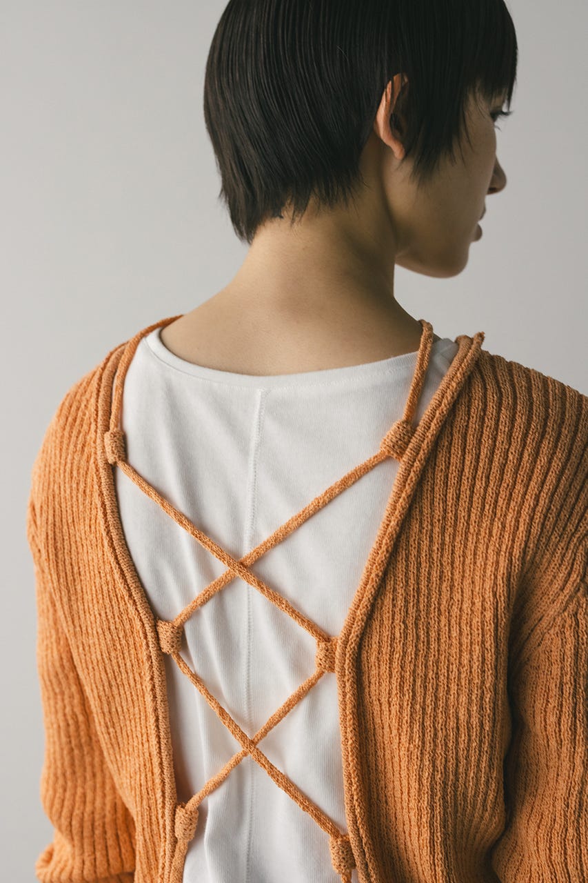 レースアップリブニットトップ ORG FREE