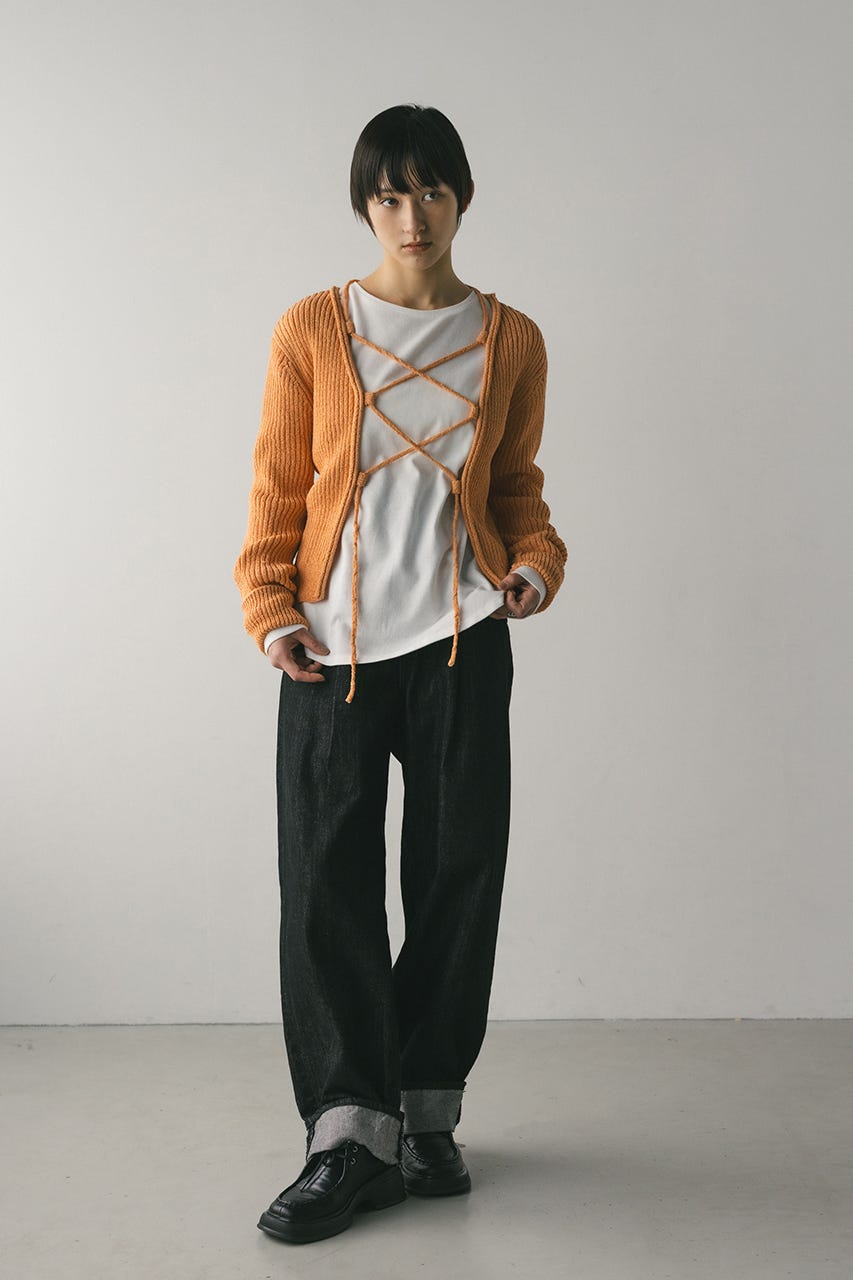 レースアップリブニットトップ ORG FREE