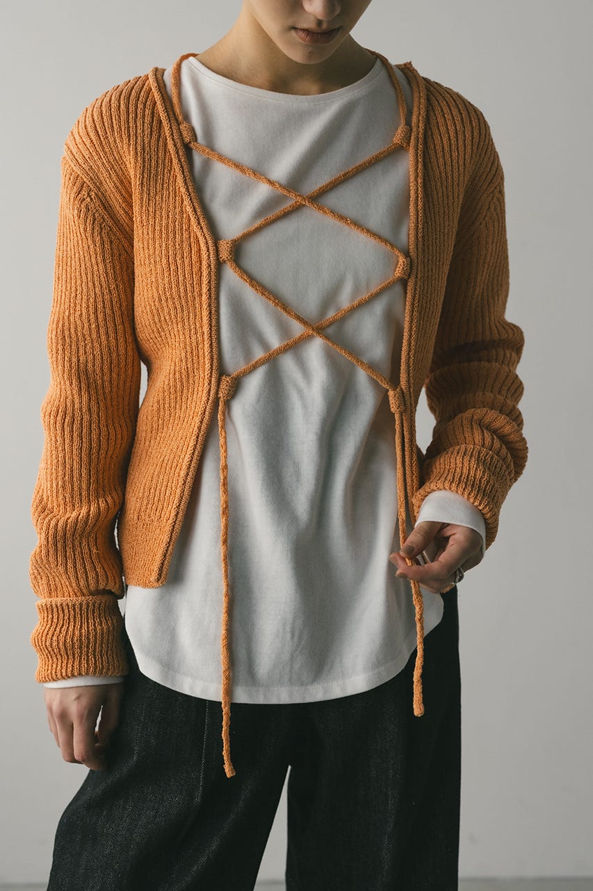 レースアップリブニットトップ ORG FREE