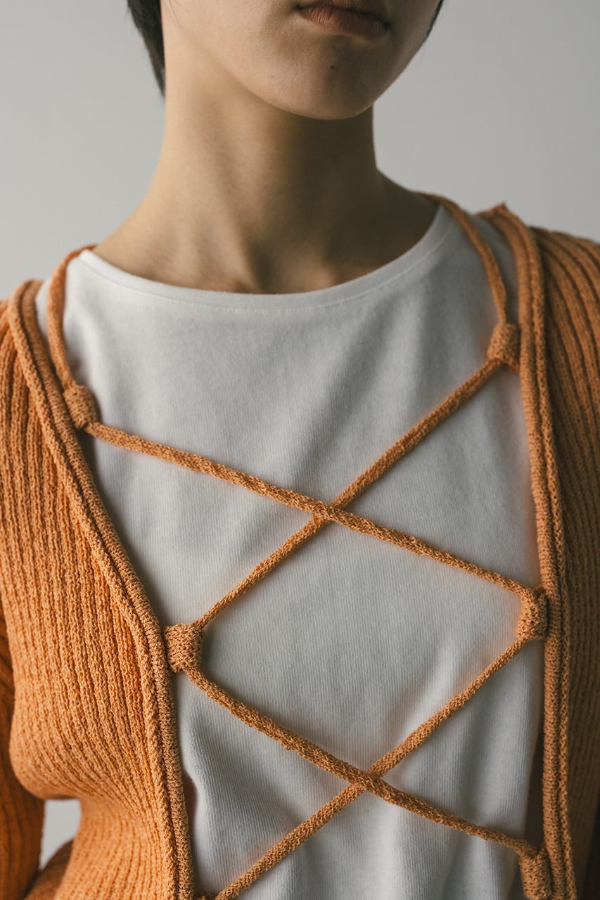 レースアップリブニットトップ ORG FREE