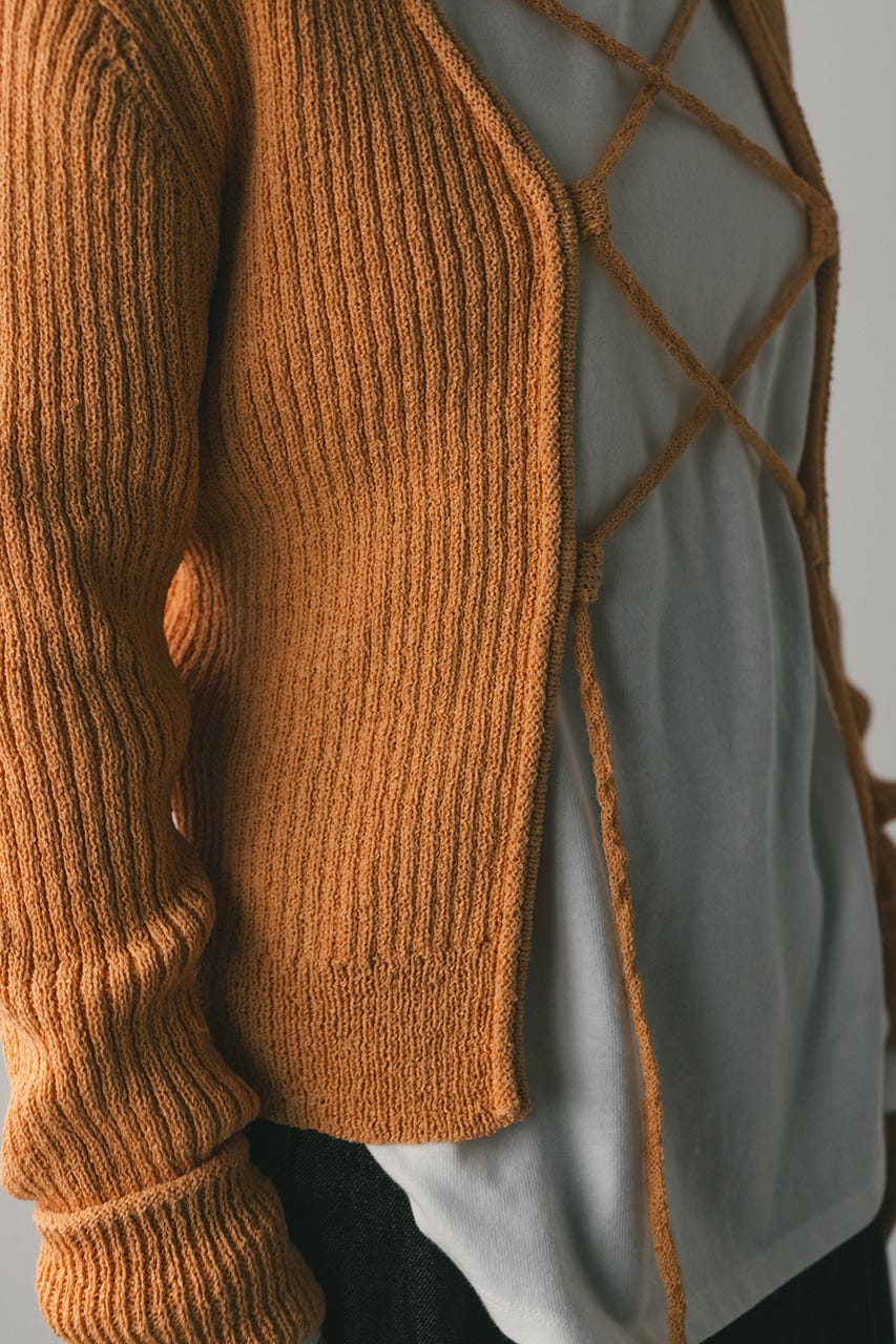 レースアップリブニットトップ ORG FREE