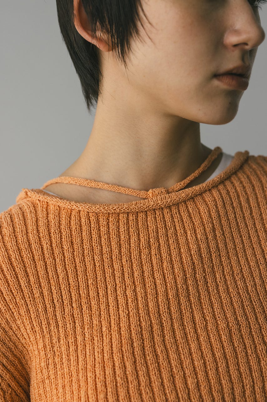 レースアップリブニットトップ ORG FREE