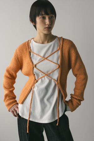 レースアップリブニットトップ