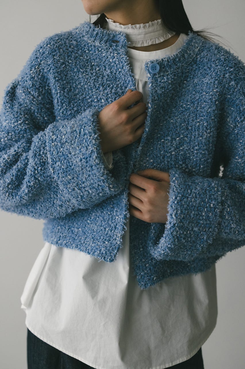 テープヤーンニットカーデ BLU FREE