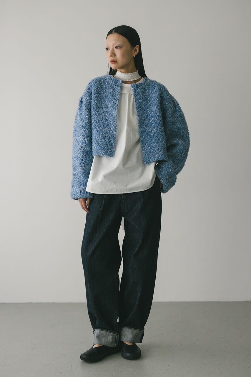 テープヤーンニットカーデ BLU FREE