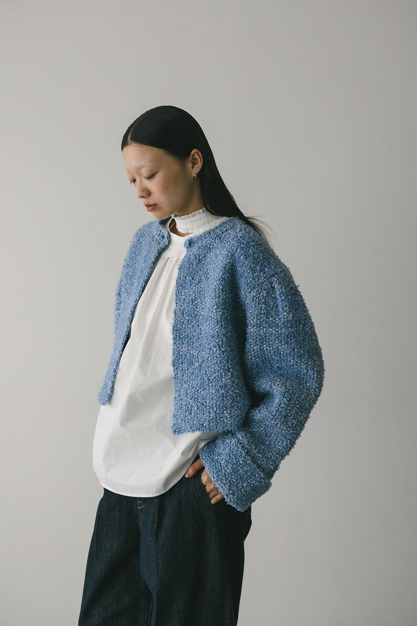 テープヤーンニットカーデ BLU FREE
