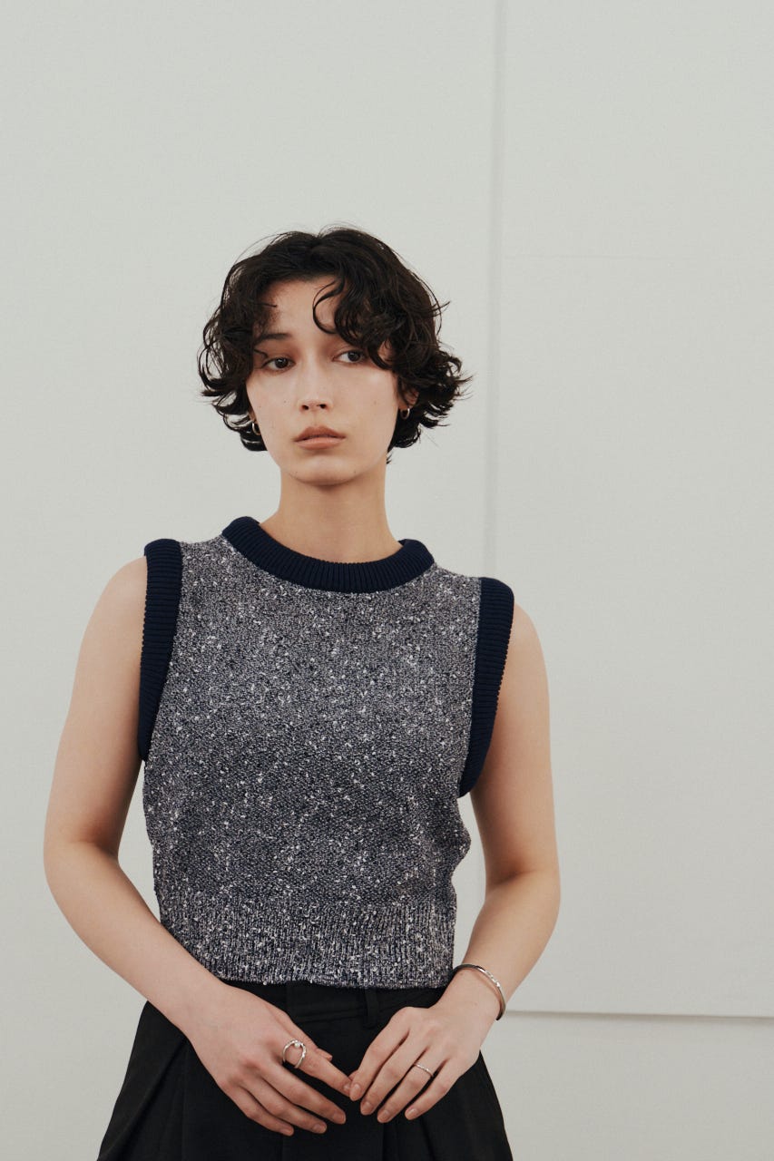 メランジクッションリブニット 柄NVY FREE