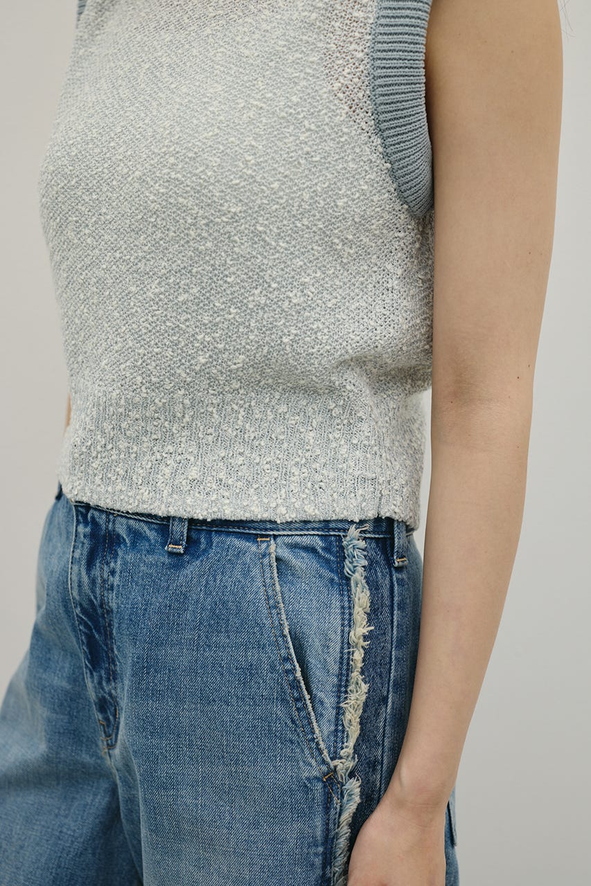 メランジクッションリブニット 柄SAX FREE