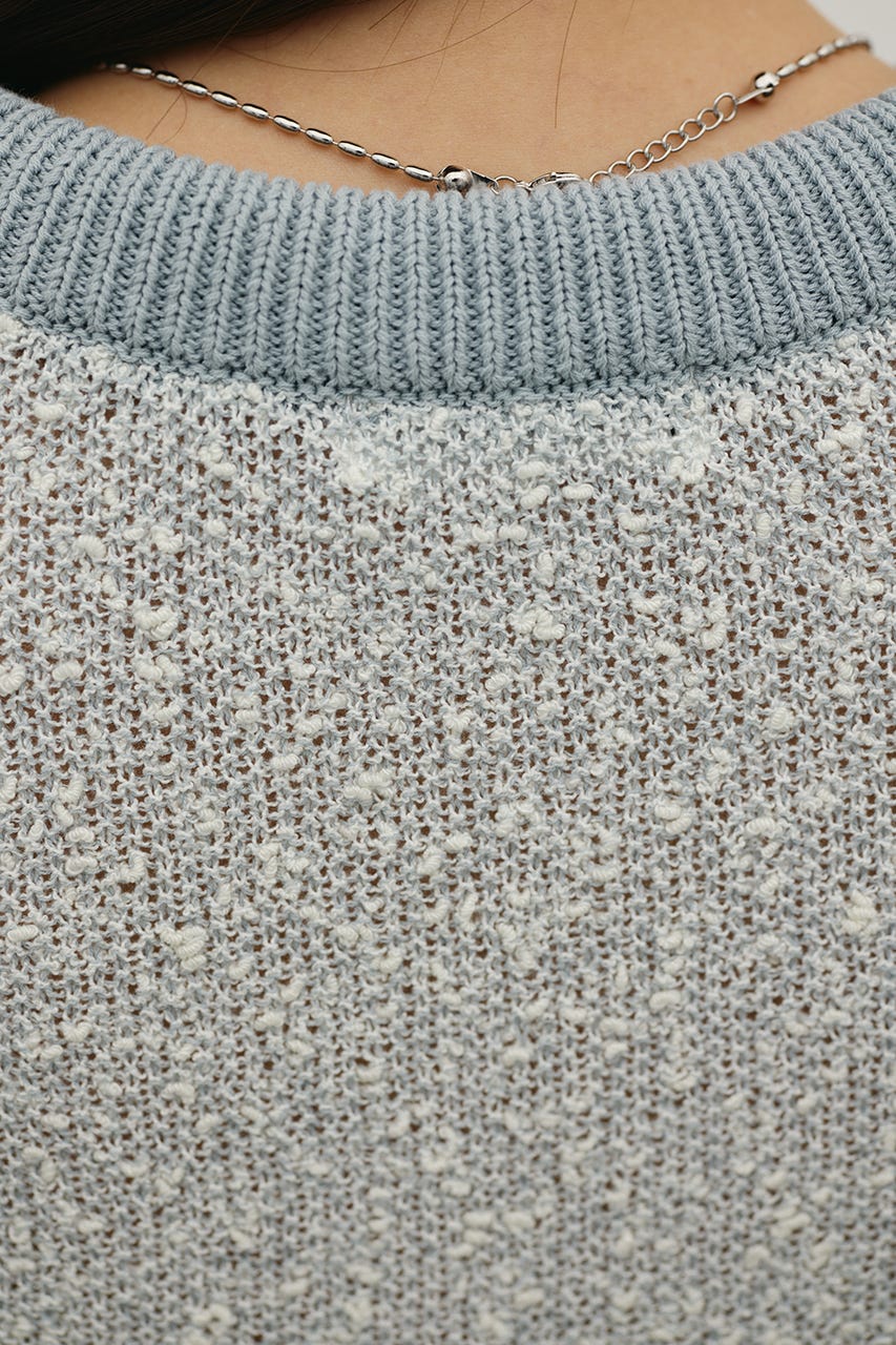 メランジクッションリブニット 柄SAX FREE