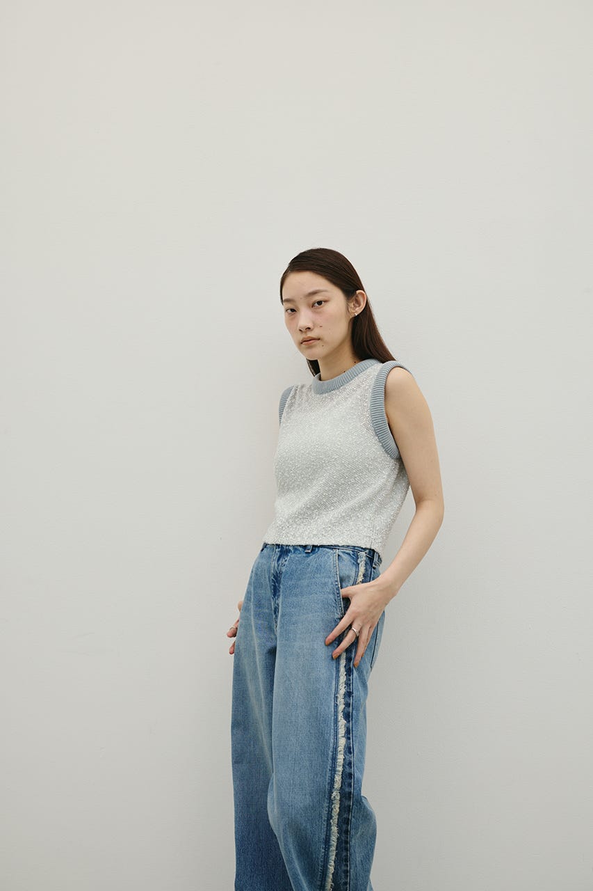 メランジクッションリブニット 柄SAX FREE