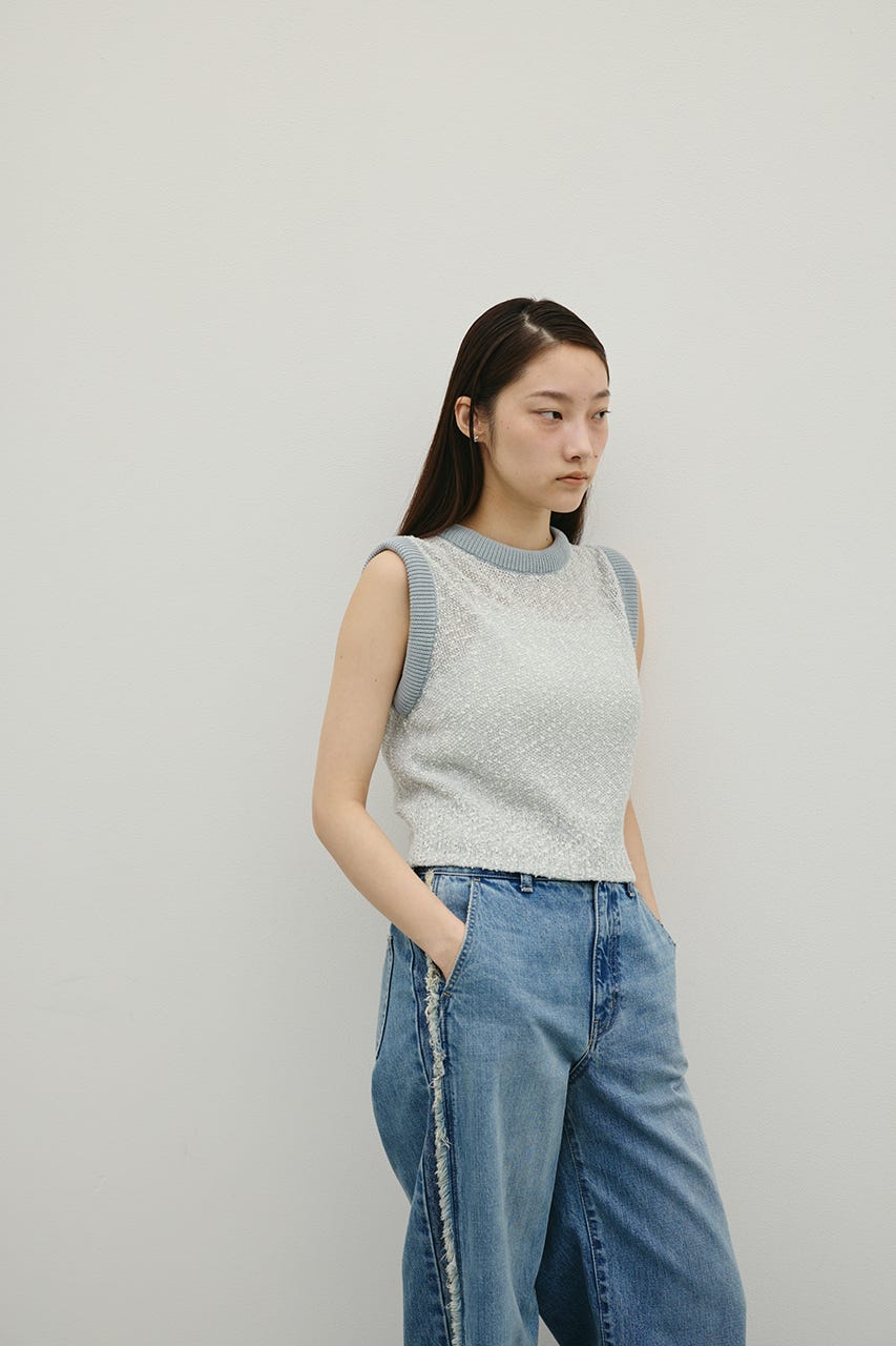 メランジクッションリブニット 柄SAX FREE