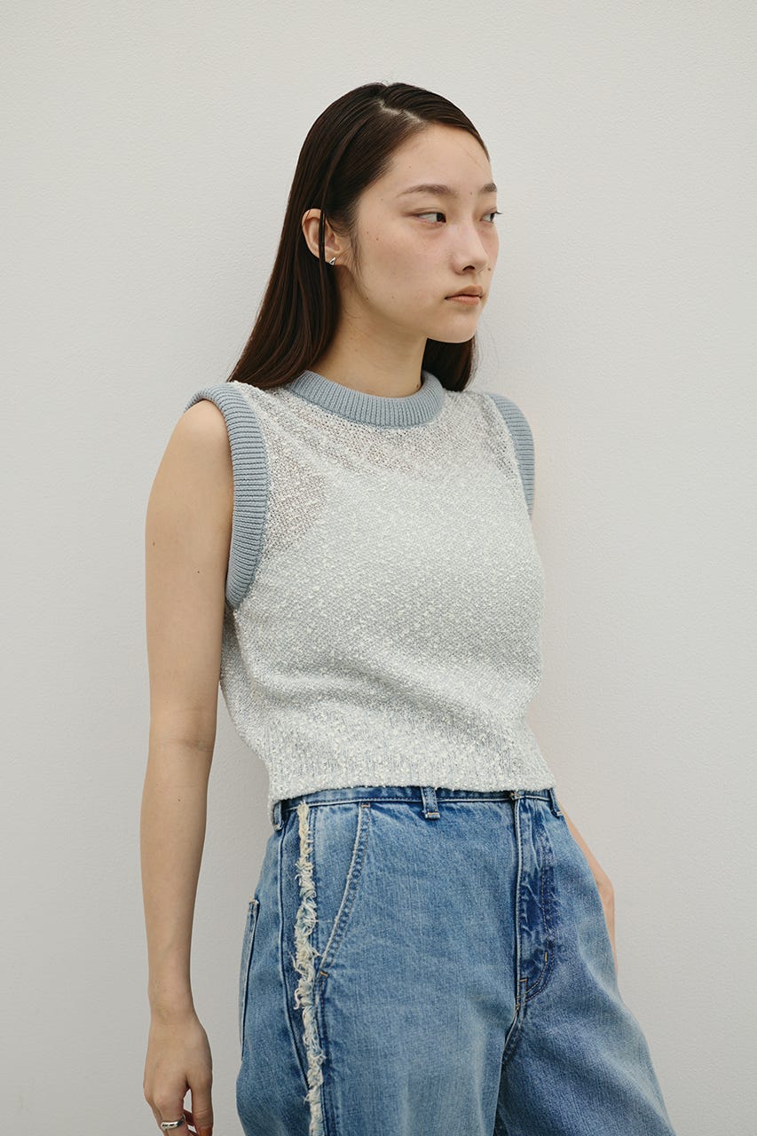 メランジクッションリブニット 柄SAX FREE