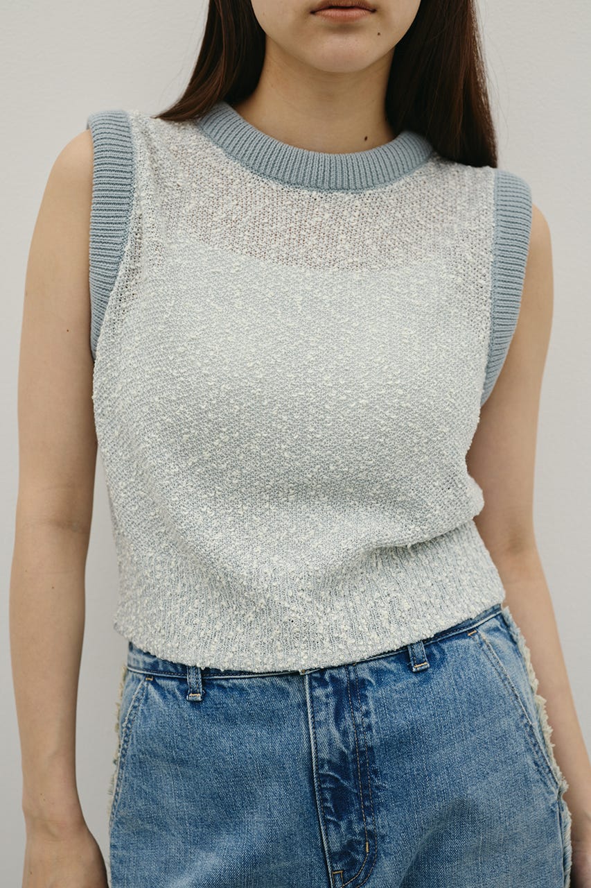 メランジクッションリブニット 柄SAX FREE