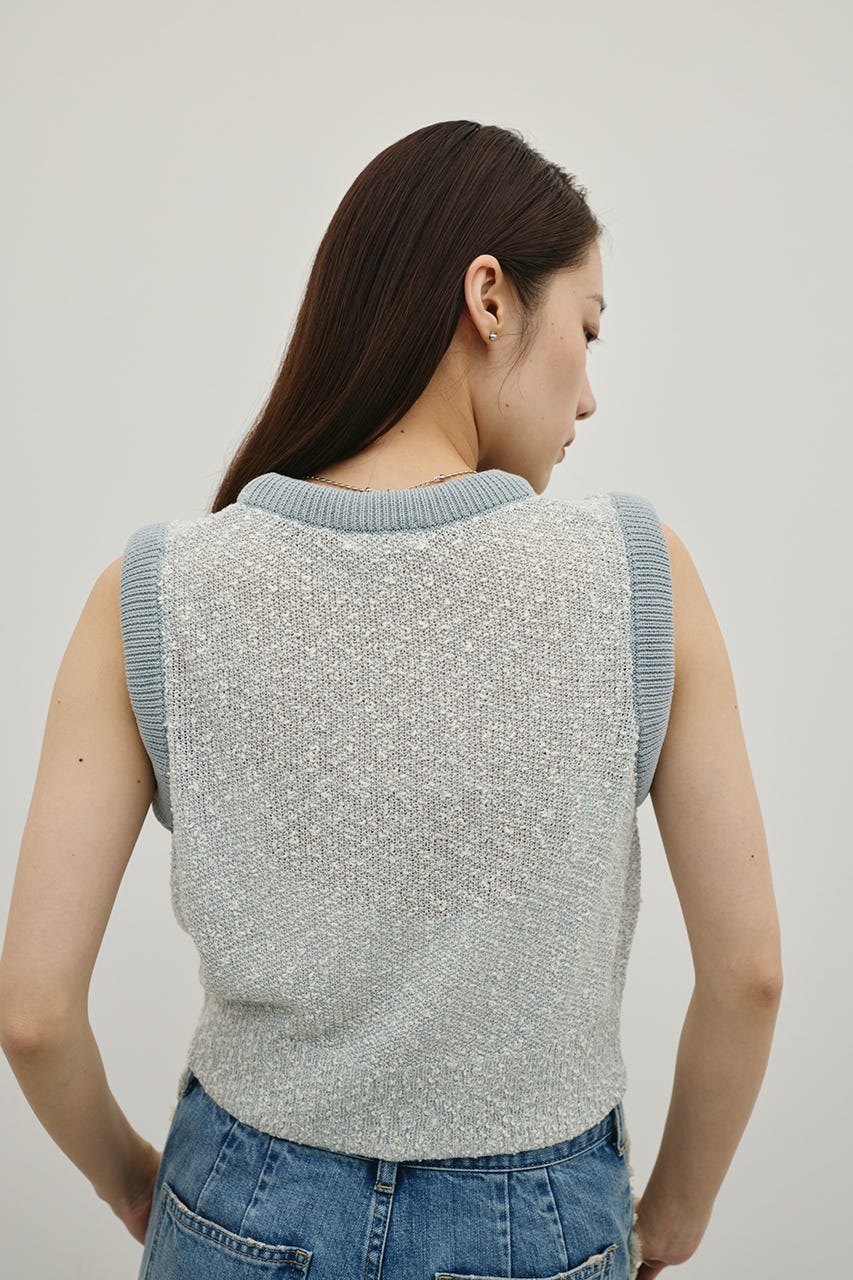 メランジクッションリブニット 柄SAX FREE