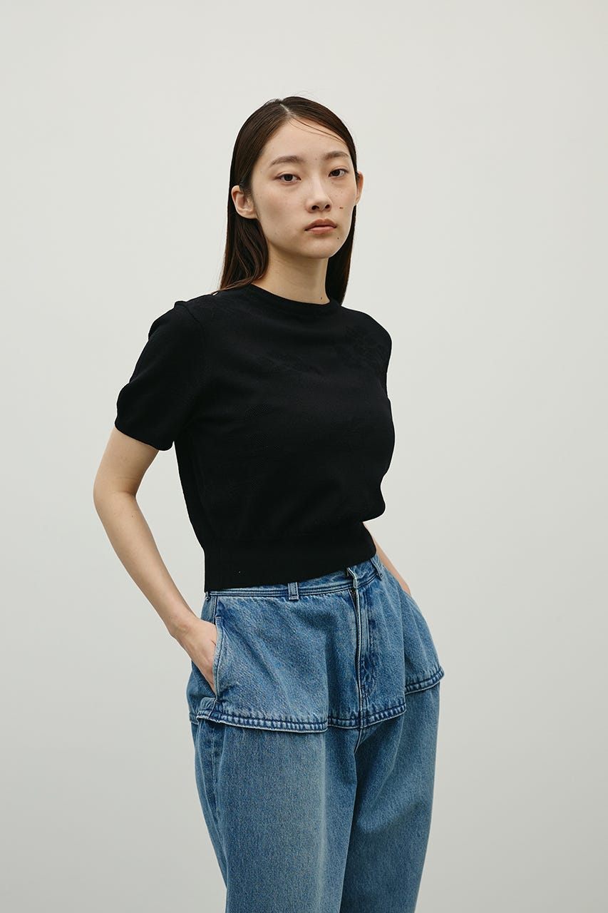 フラワージャガードニット BLK FREE