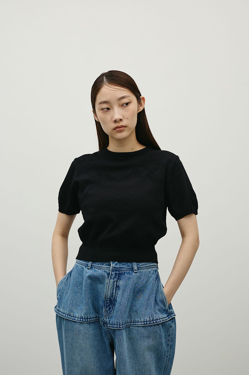 フラワージャガードニット BLK FREE