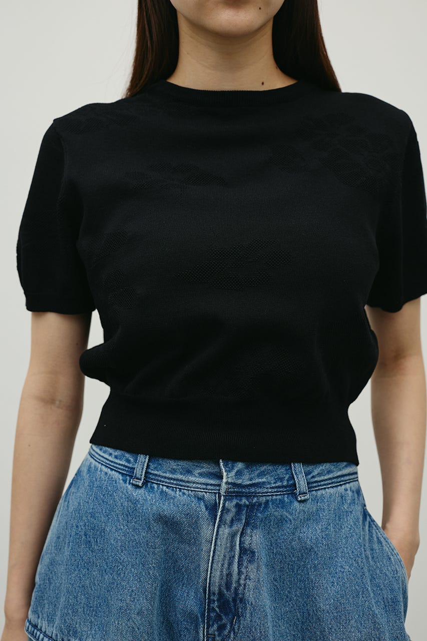 フラワージャガードニット BLK FREE