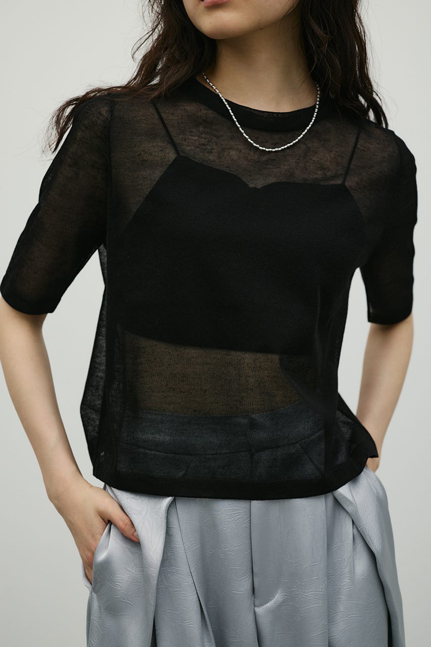 ウォッシャブルリネンミックスニットT BLK FREE