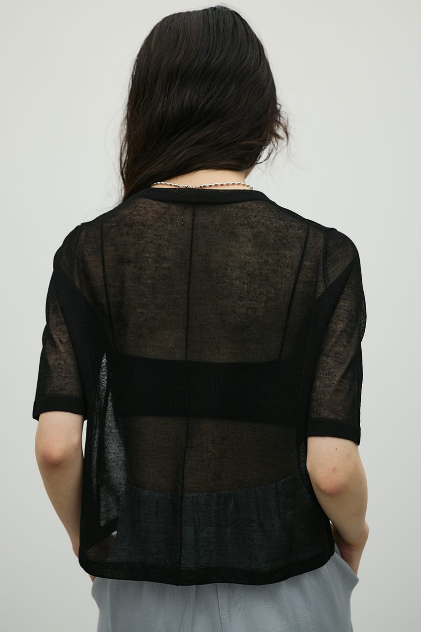 ウォッシャブルリネンミックスニットT BLK FREE