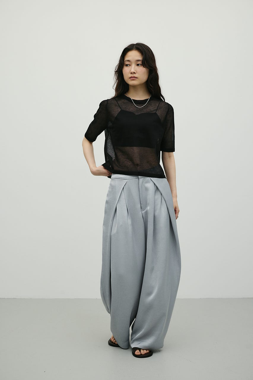 ウォッシャブルリネンミックスニットT BLK FREE