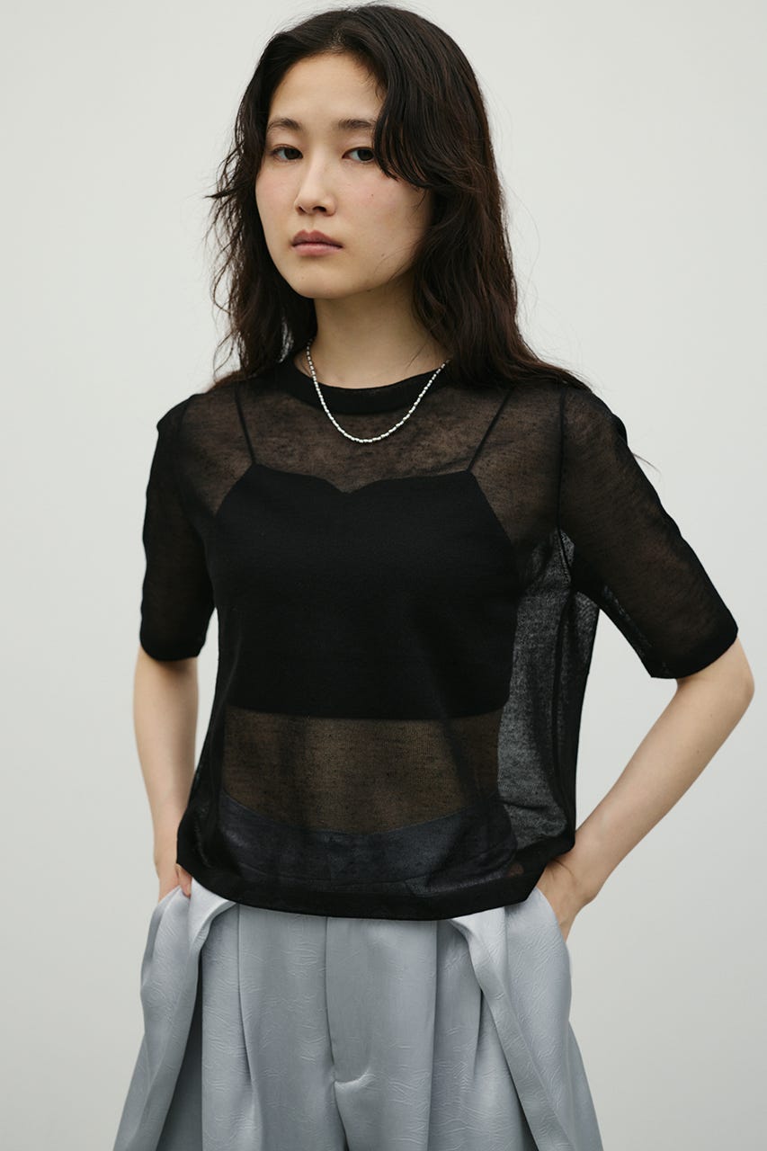 ウォッシャブルリネンミックスニットT BLK FREE