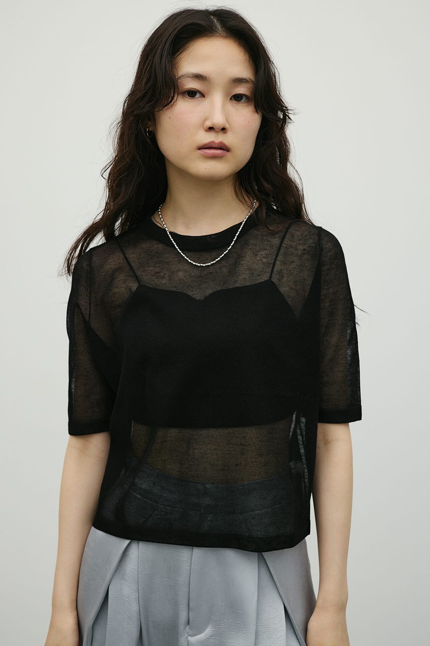 ウォッシャブルリネンミックスニットT BLK FREE