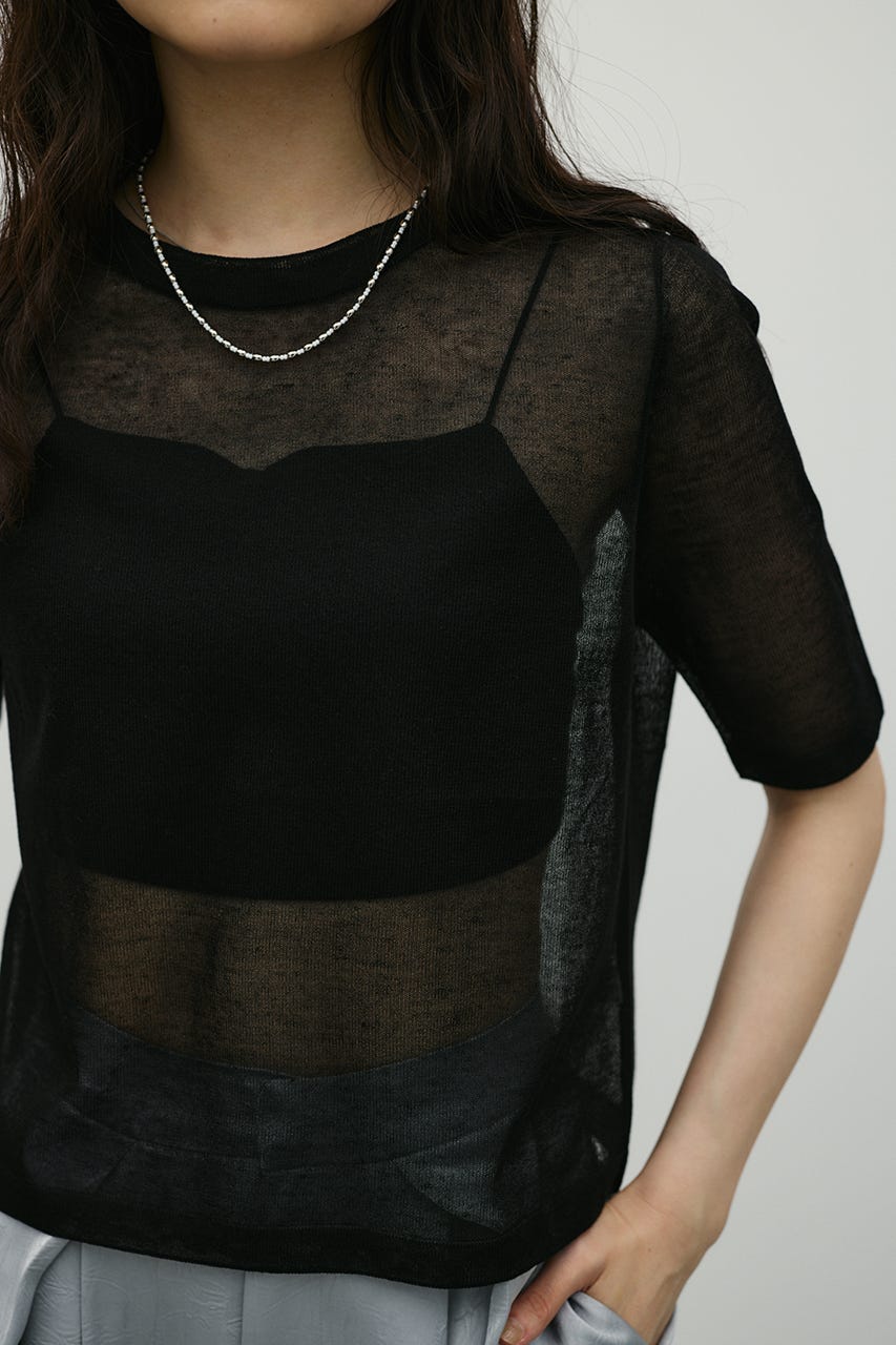 ウォッシャブルリネンミックスニットT BLK FREE