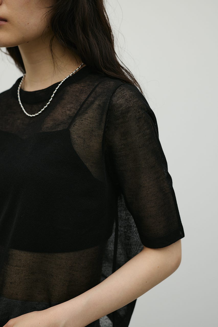 ウォッシャブルリネンミックスニットT BLK FREE