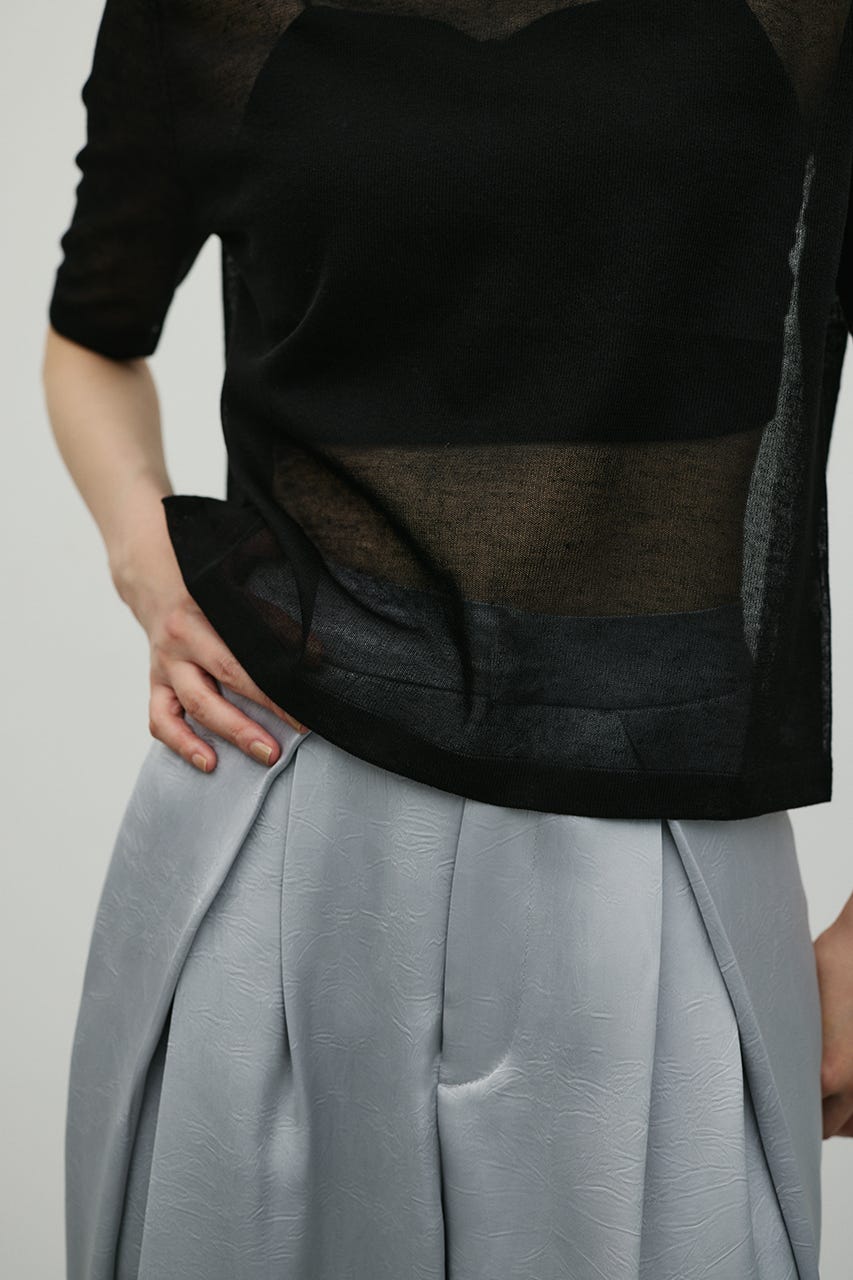 ウォッシャブルリネンミックスニットT BLK FREE