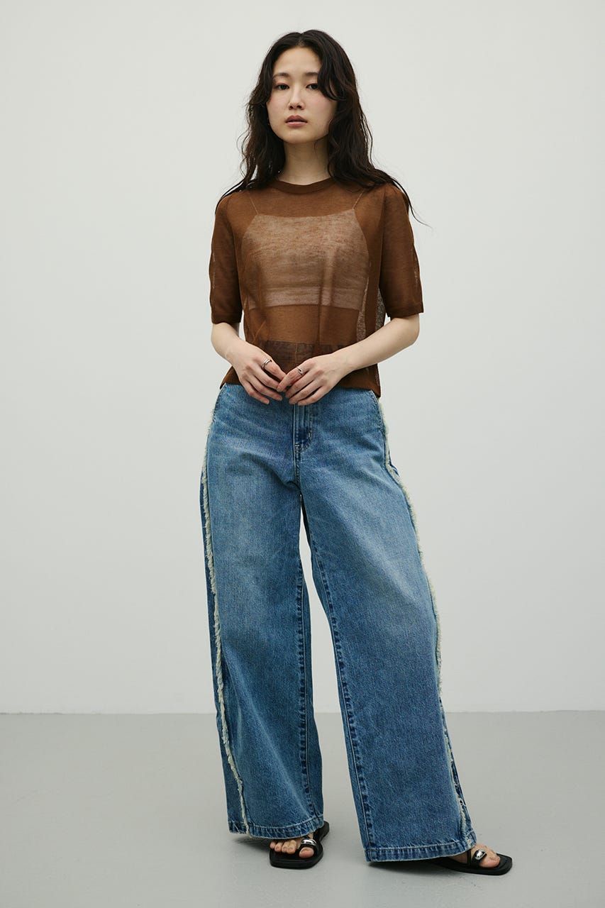 ウォッシャブルリネンミックスニットT BRN FREE