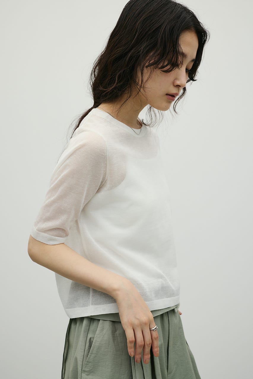 ウォッシャブルリネンミックスニットT WHT FREE