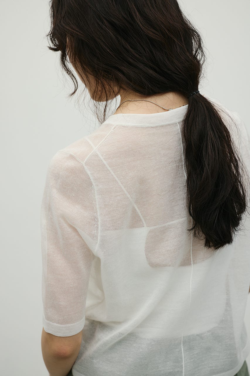 ウォッシャブルリネンミックスニットT WHT FREE
