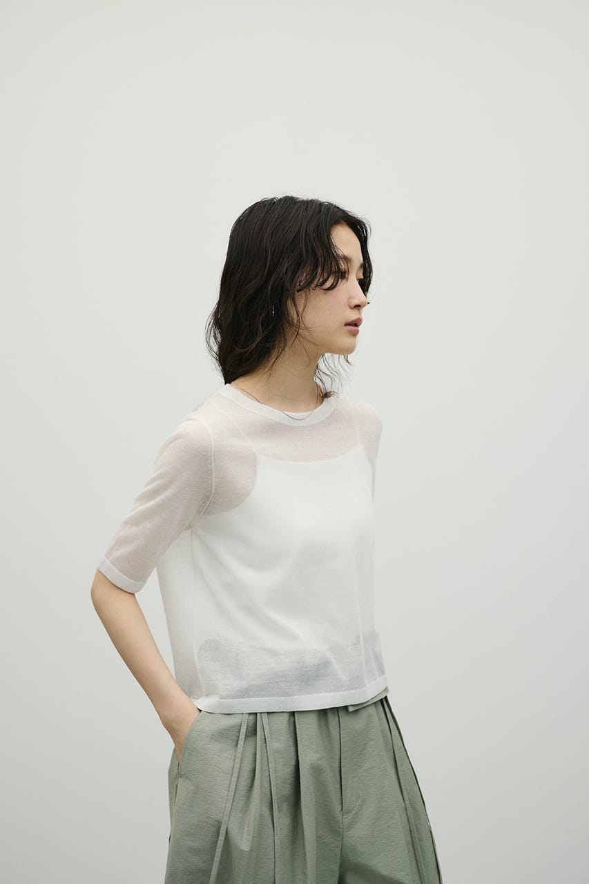 ウォッシャブルリネンミックスニットT WHT FREE