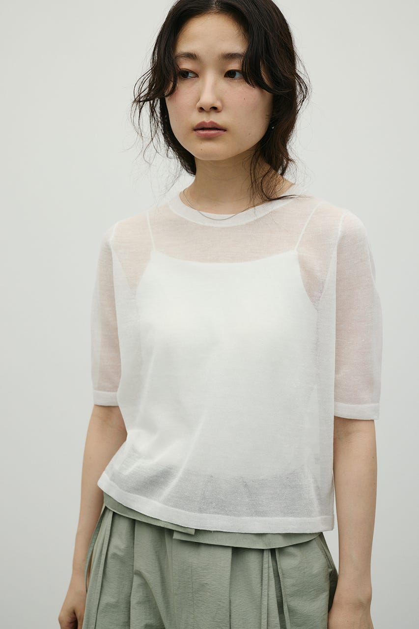 ウォッシャブルリネンミックスニットT WHT FREE