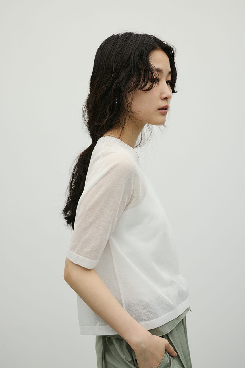 ウォッシャブルリネンミックスニットT WHT FREE