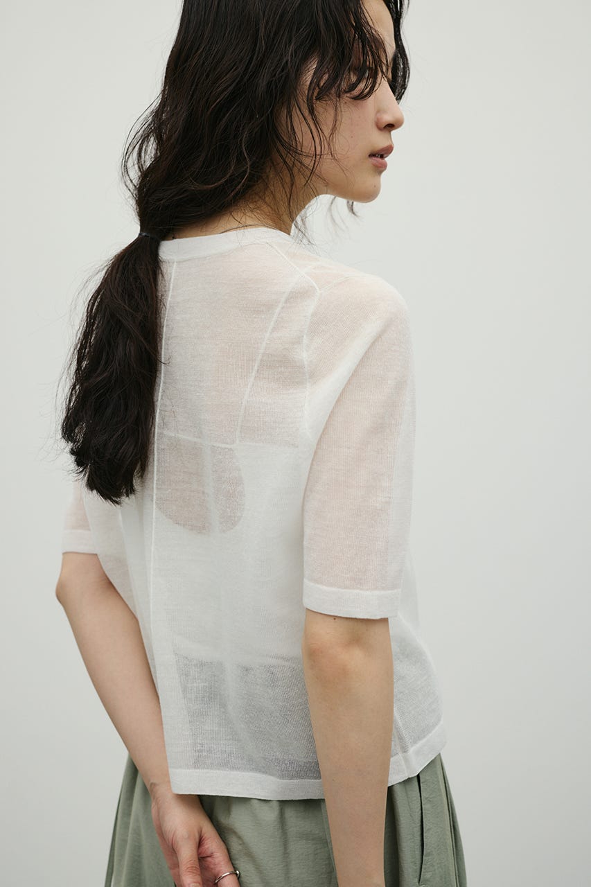 ウォッシャブルリネンミックスニットT WHT FREE