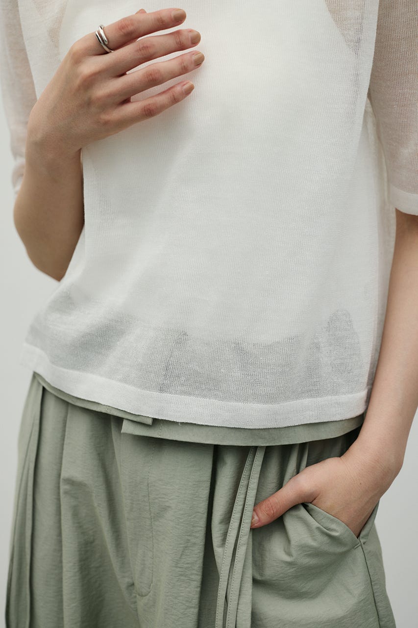 ウォッシャブルリネンミックスニットT WHT FREE