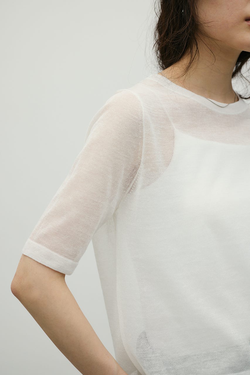 ウォッシャブルリネンミックスニットT WHT FREE