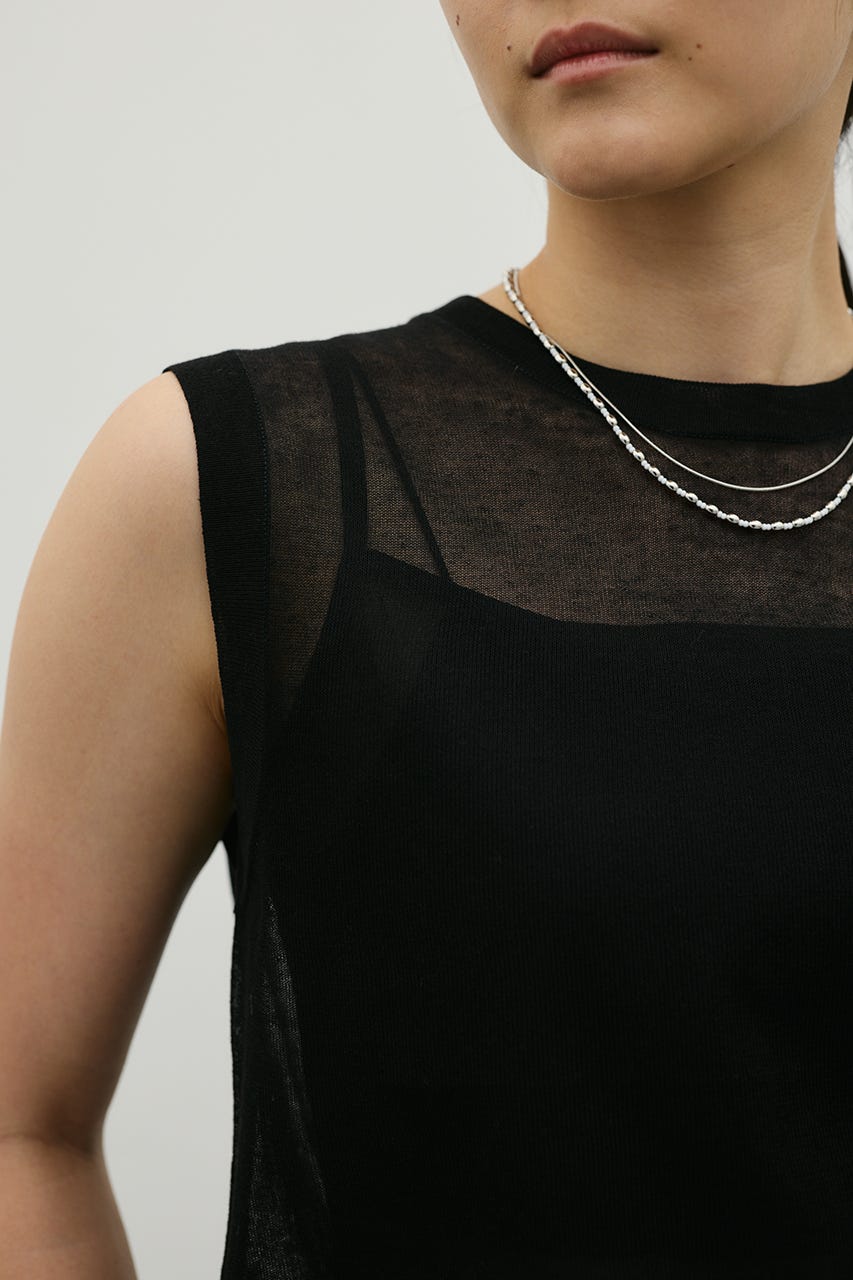 ウォッシャブルリネンミックスニットタンク BLK FREE