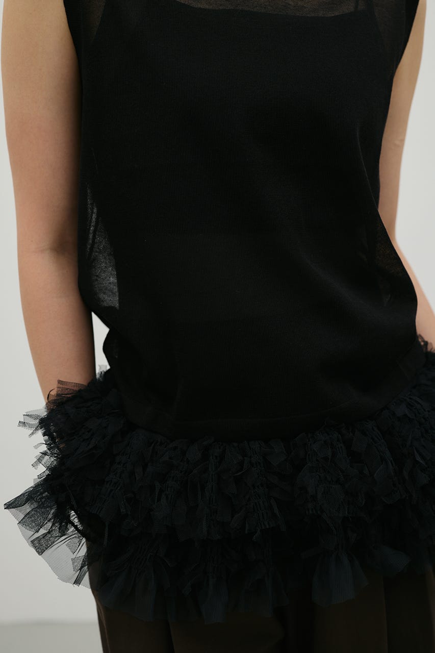 ウォッシャブルリネンミックスニットタンク BLK FREE