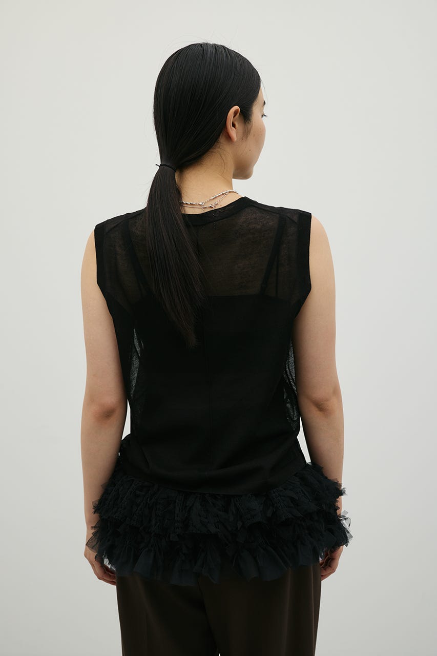 ウォッシャブルリネンミックスニットタンク BLK FREE