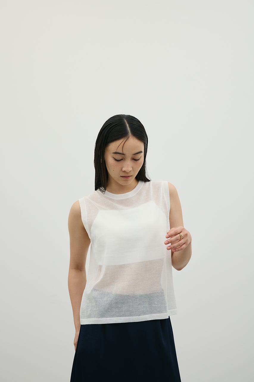 ウォッシャブルリネンミックスニットタンク WHT FREE