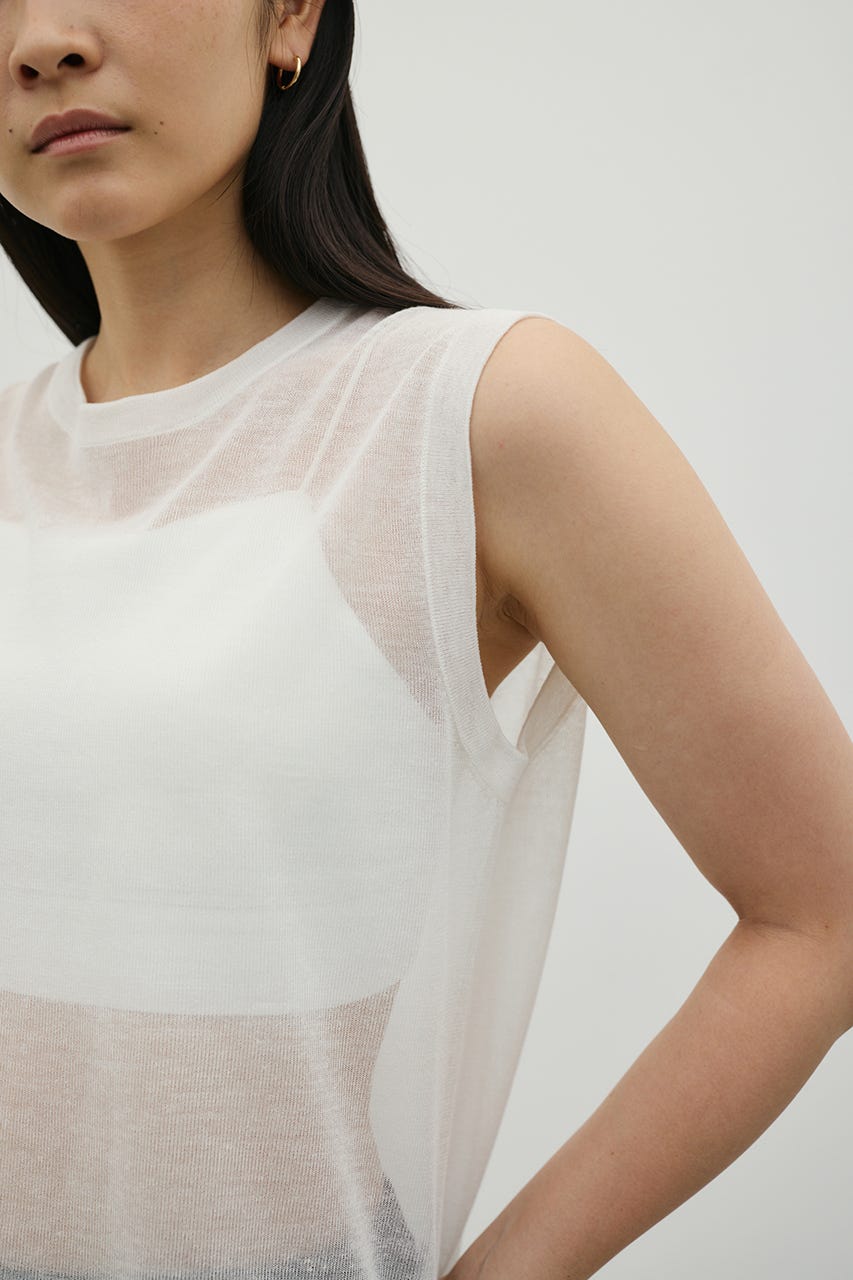 ウォッシャブルリネンミックスニットタンク WHT FREE