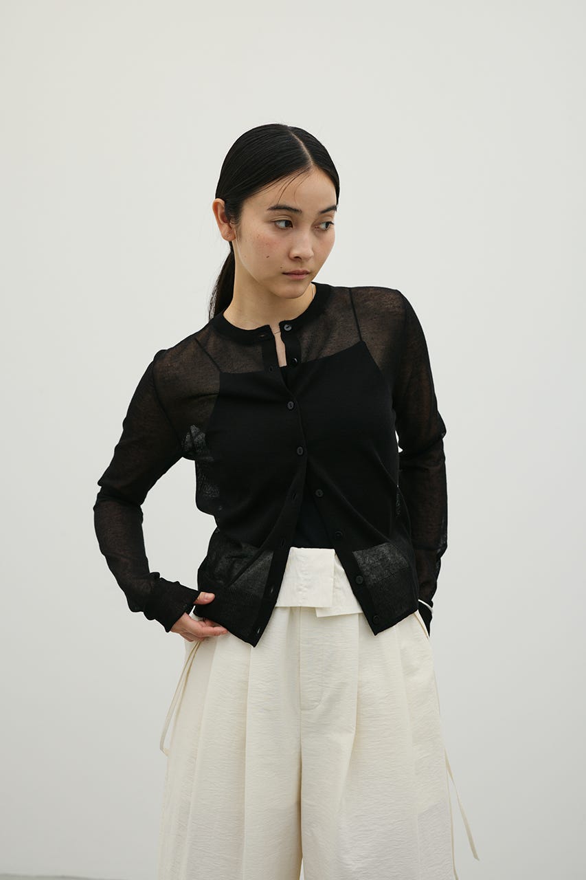 ウォッシャブルリネンニットカーディガン BLK FREE
