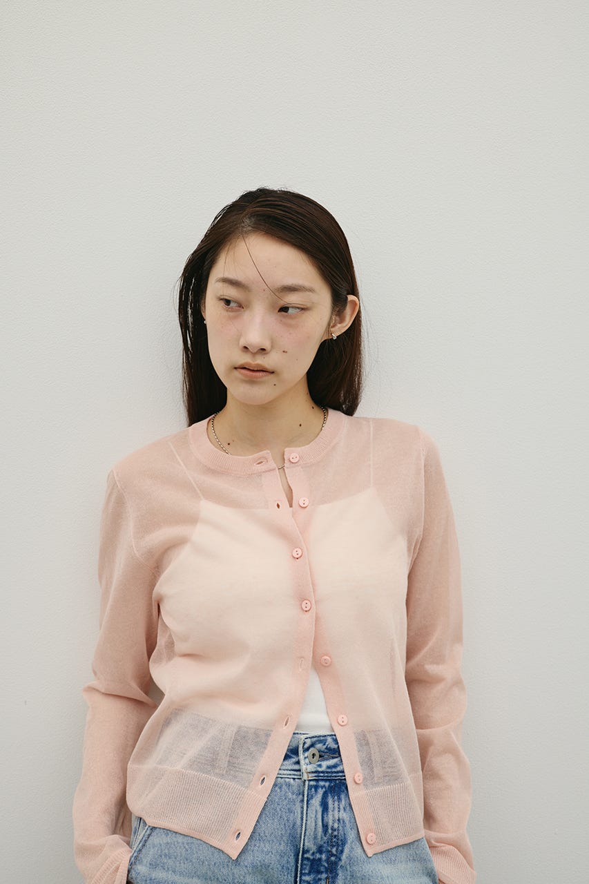 ウォッシャブルリネンニットカーディガン PNK FREE